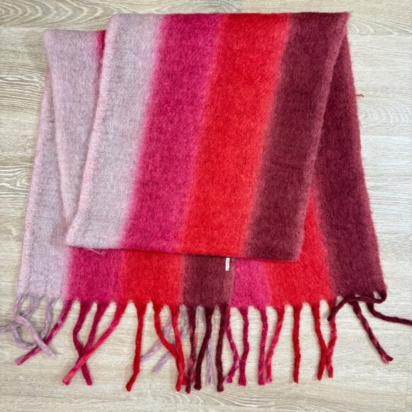 Ricki's Chunky Fringe Pink Plaid Green Fluffy Oversized Scarf - Picture 2 of 3